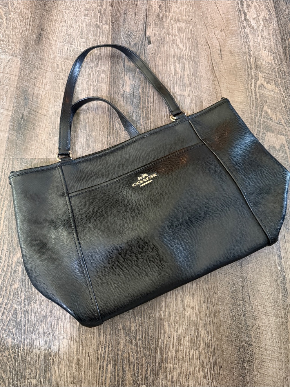 Coach Black Pebble Leather Tote with Gold Logo